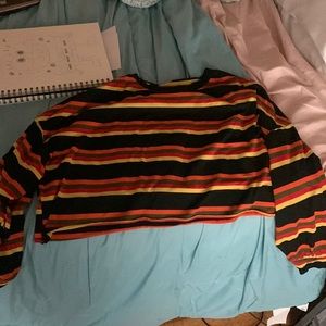 Cropped striped green,yellow, orange,red, and black long sleeve